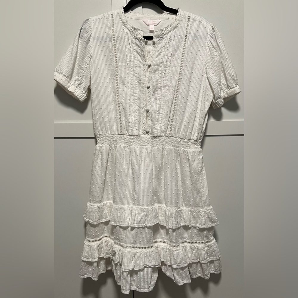 LC Lauren Conrad Pintuck Puff-Sleeve Ruffle Summer Dress - Ivory